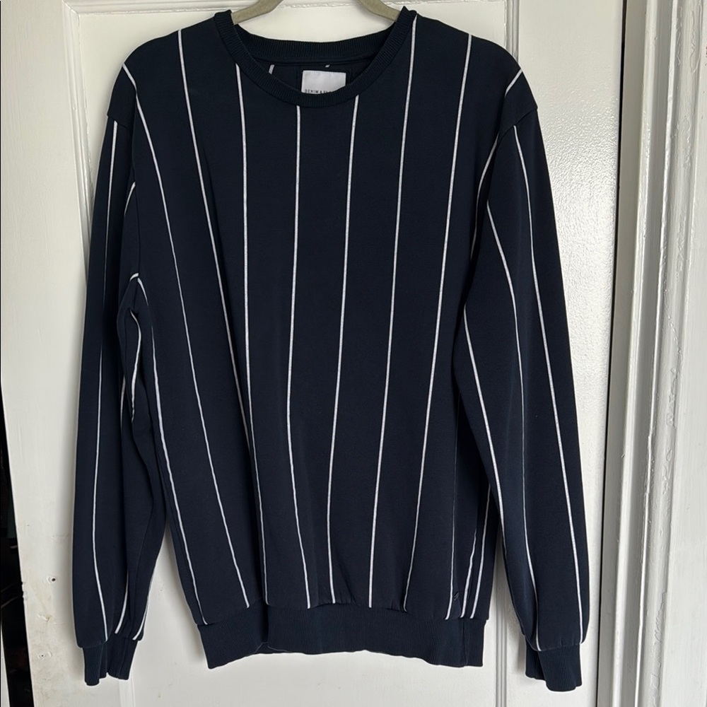 Denim & Flower Blue and White Crewneck Sweater
